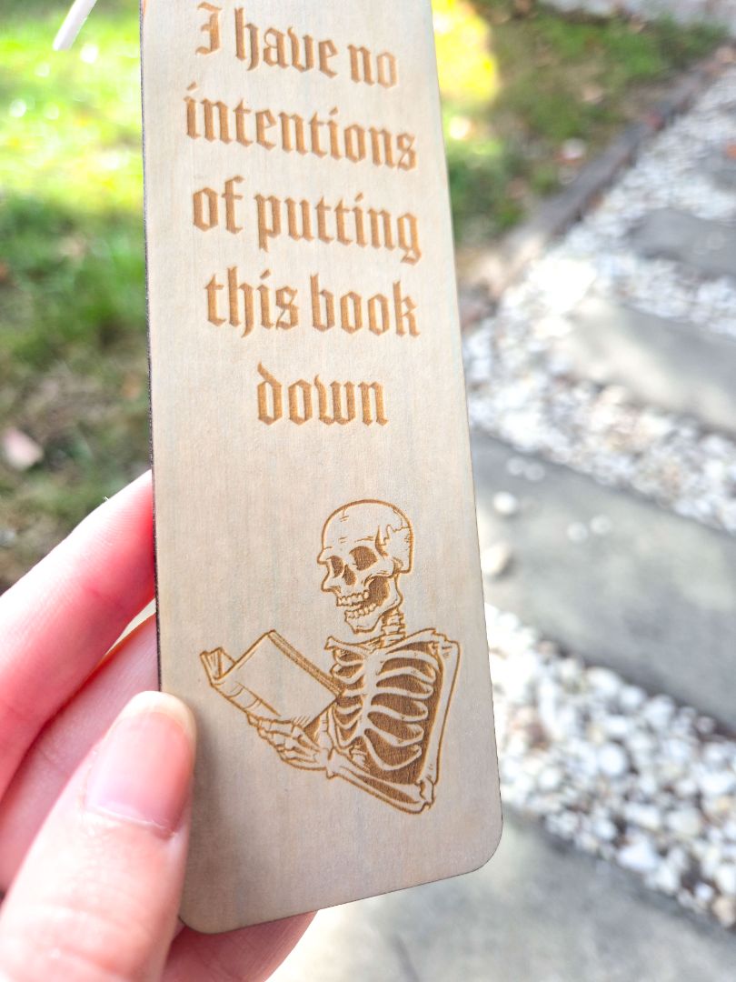 AXN Laser Creations Plywood Bookmark - No Intentions Skeleton, Plywood