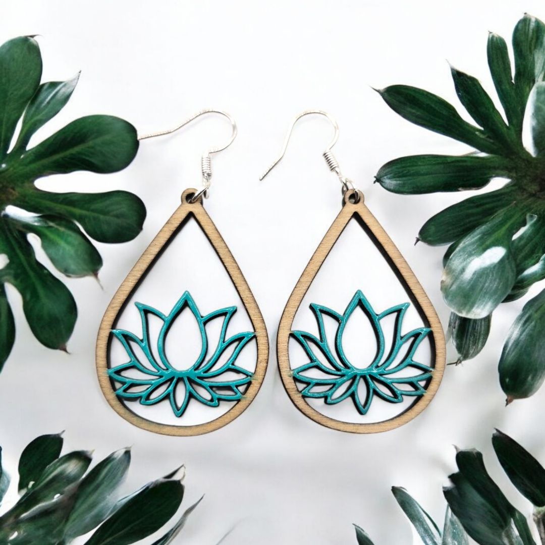 4 Little Bells Lotus Dangle Earrings - Aqua, Aqua