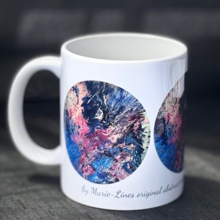Marie-Line's abstract art Art mug featuring “Colourful waves in the shades of blue and pink”, blue&pink 330ml