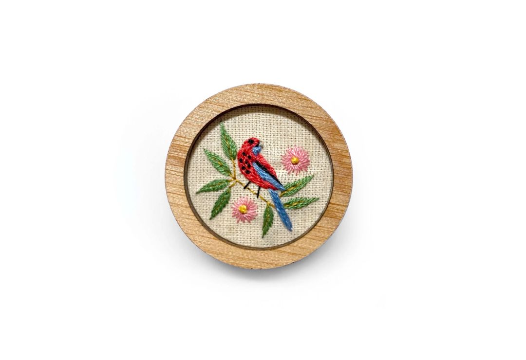 Yarn Industries Embroidered Brooch - Rosella, 45 x 45mm