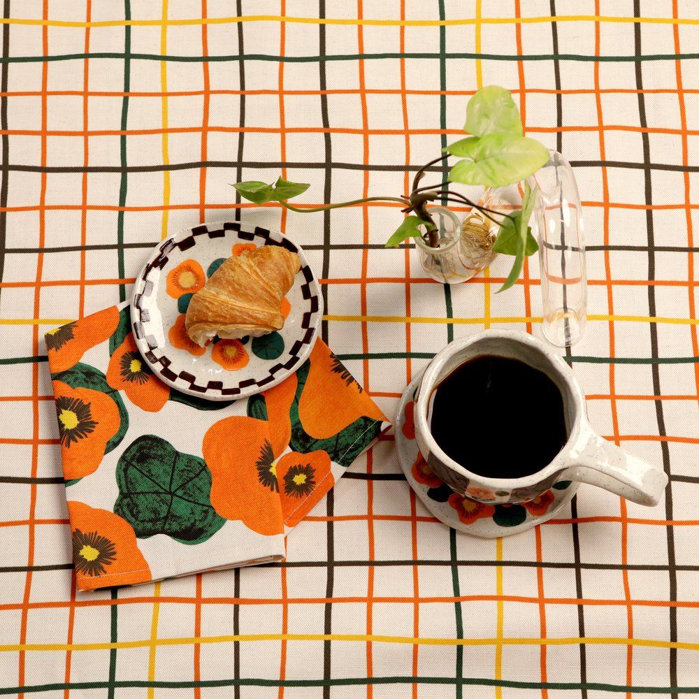 hellomae Orange Check Table Cloth