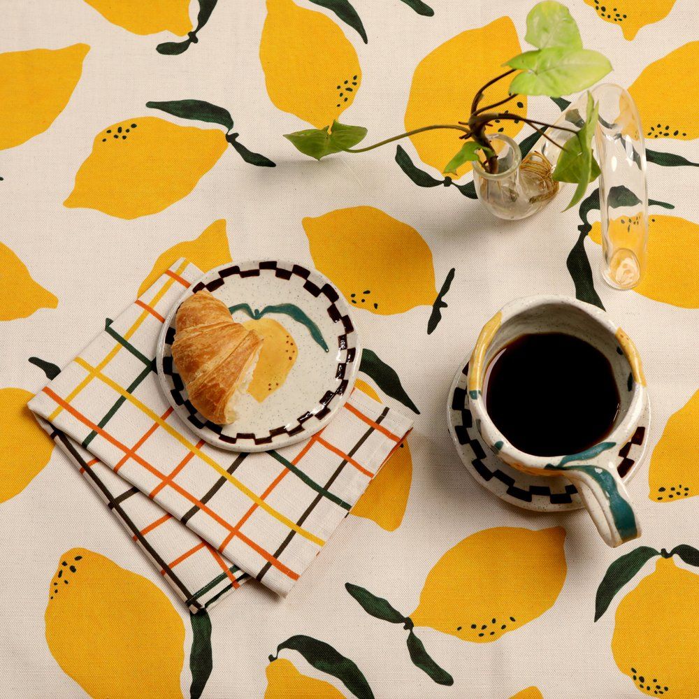 hellomae Orange Check Napkin Set
