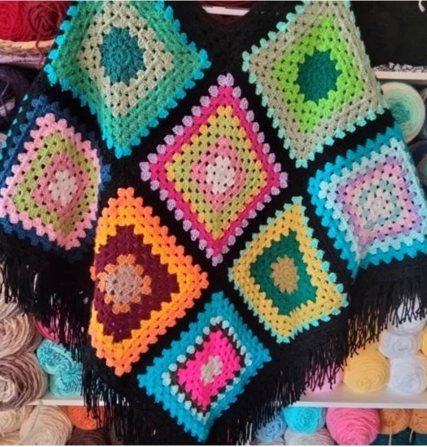 Carmah Designs Granny Hugs Poncho, Multi Coloured Free Size