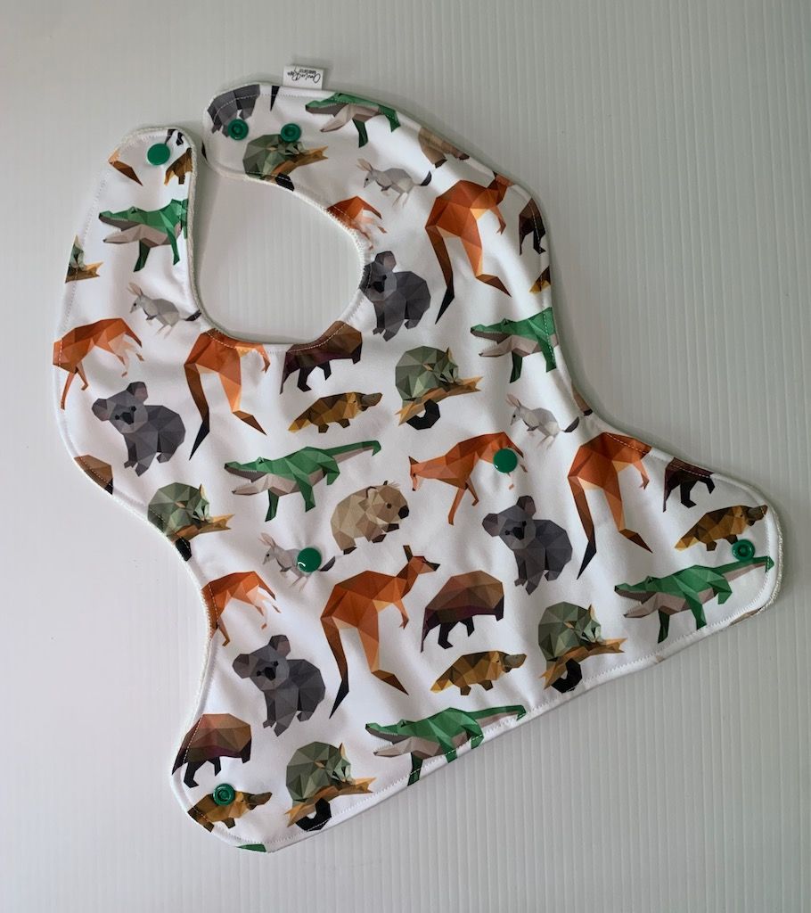 Charlie Rose Handcrafted Food Catcher Bib Australian Animals, 6-12 months