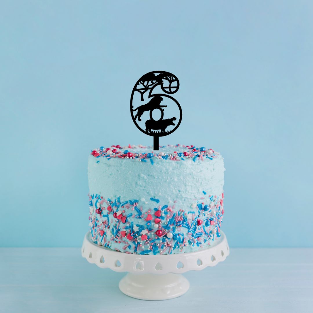 AXN Laser Creations Acrylic Cake Topper - Safari Theme - Number 6