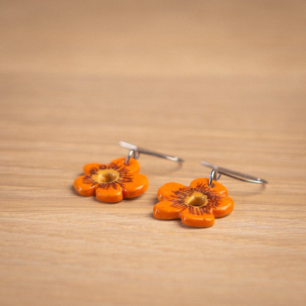 Orange flower earrings