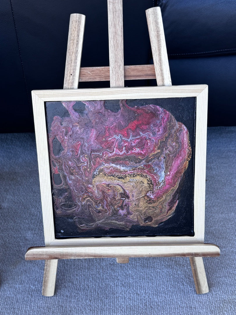 Marie-Line's abstract art framed "colourful waves in the shades of red, gold, black and white", by Marie-Line's abstract art, red, gold&black 25x25cm