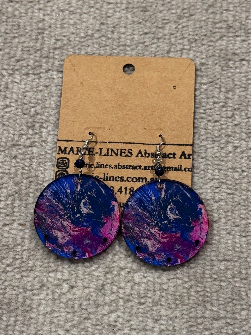Marie-Line's abstract art Large round blue&pink earrings, blue&pink 40mm