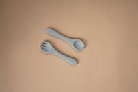 Tucker Tots Silicone Suction Plate + Easy Grip Fork and Spoon, Dusty Blue