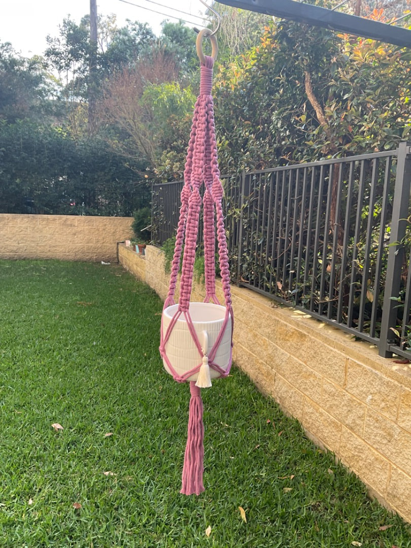 Little Joyz Studio Macrame Plant Hanger, Plum Pink