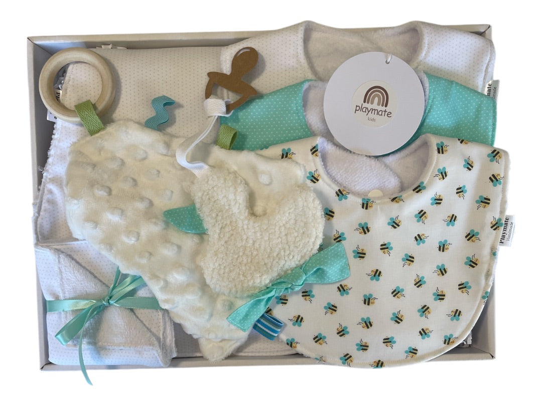 Playmate kids Large Baby Gift Box-Buzzy Bees, Natural and Mint