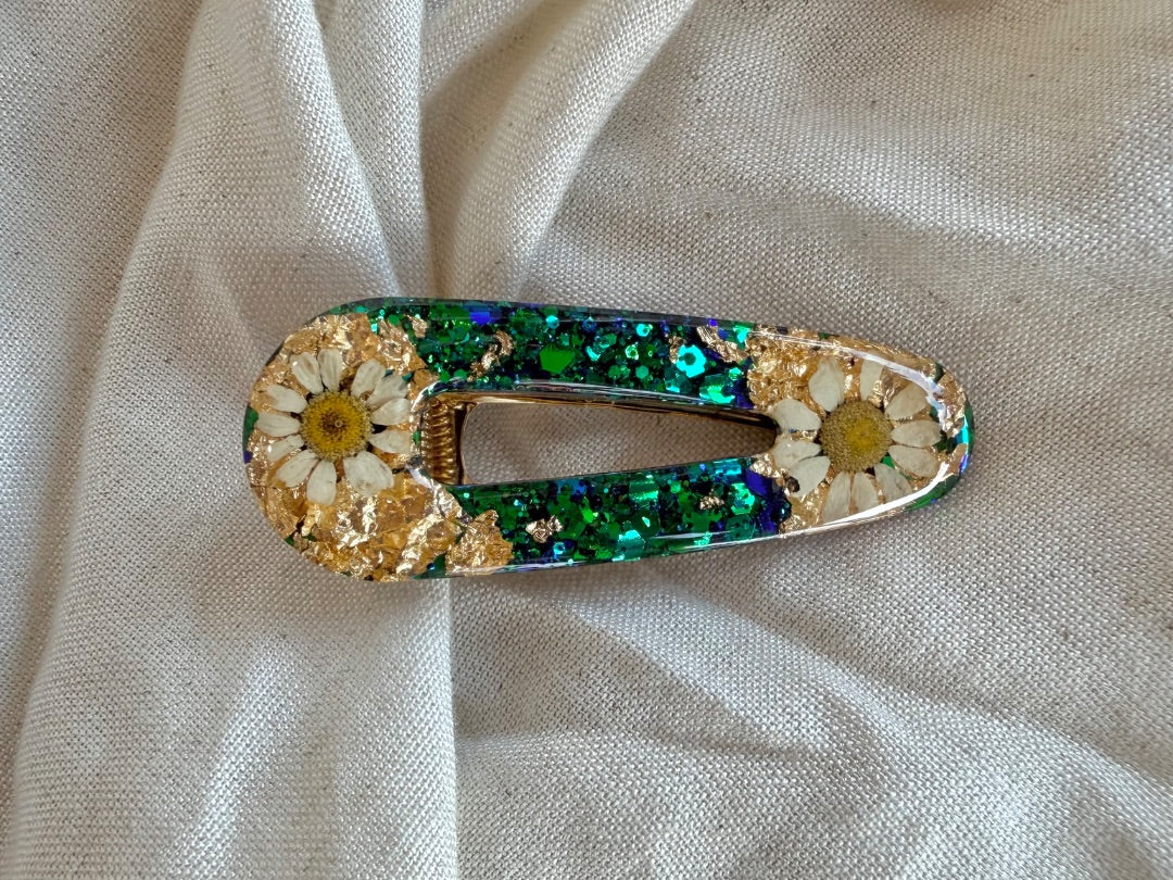 Oak & Thistle Hair Clip, Blue, green, gold