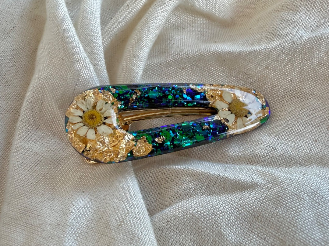 Oak & Thistle Hair Clip, Blue, green, gold