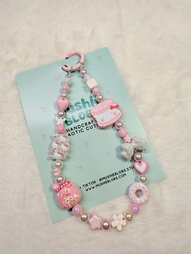 mushieblobs studio Phone Charm: Hello Kitty, Pink & White