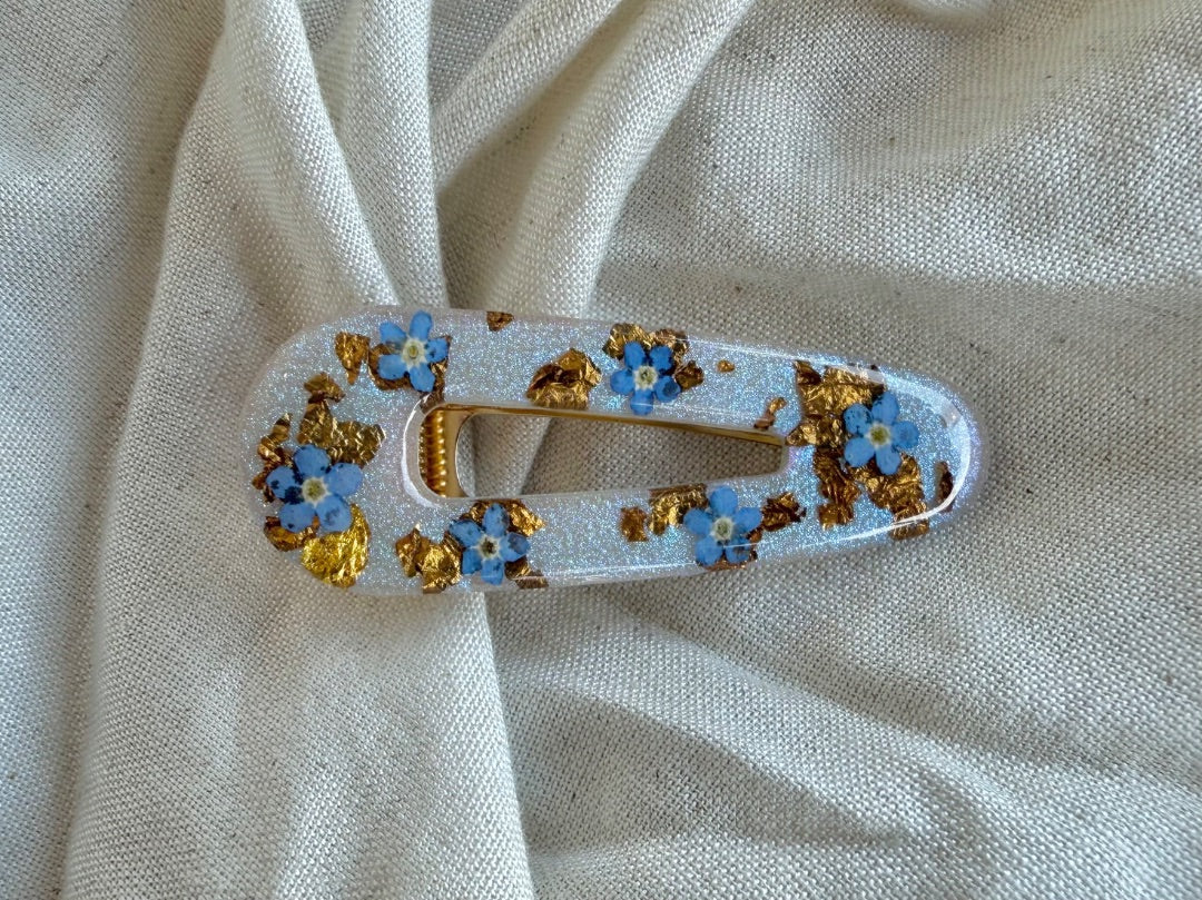 Oak & Thistle Hair Clip, Blue, gold