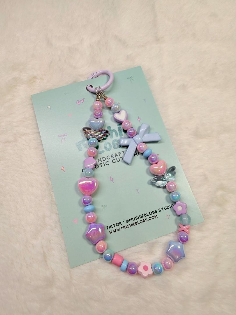 mushieblobs studio Phone Charm Dainty Strap, Pink, Purple, Blue