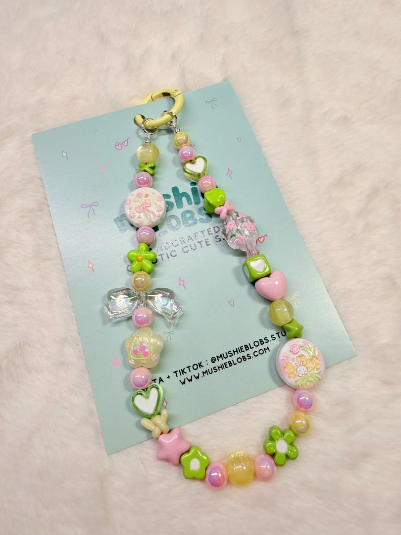 mushieblobs studio Phone Charm Dainty Strap, Yellow, Green, Pink