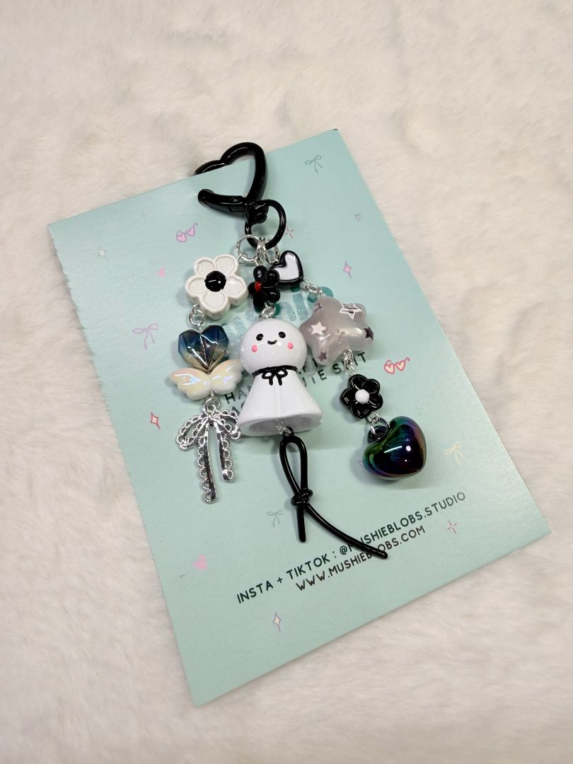 mushieblobs studio Bag Charm: Teru Teru Bozu, Black & White