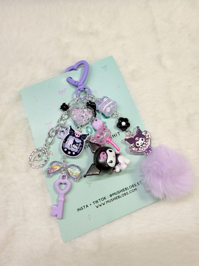 mushieblobs studio Bag Charm: Kuromi, Purple & Black