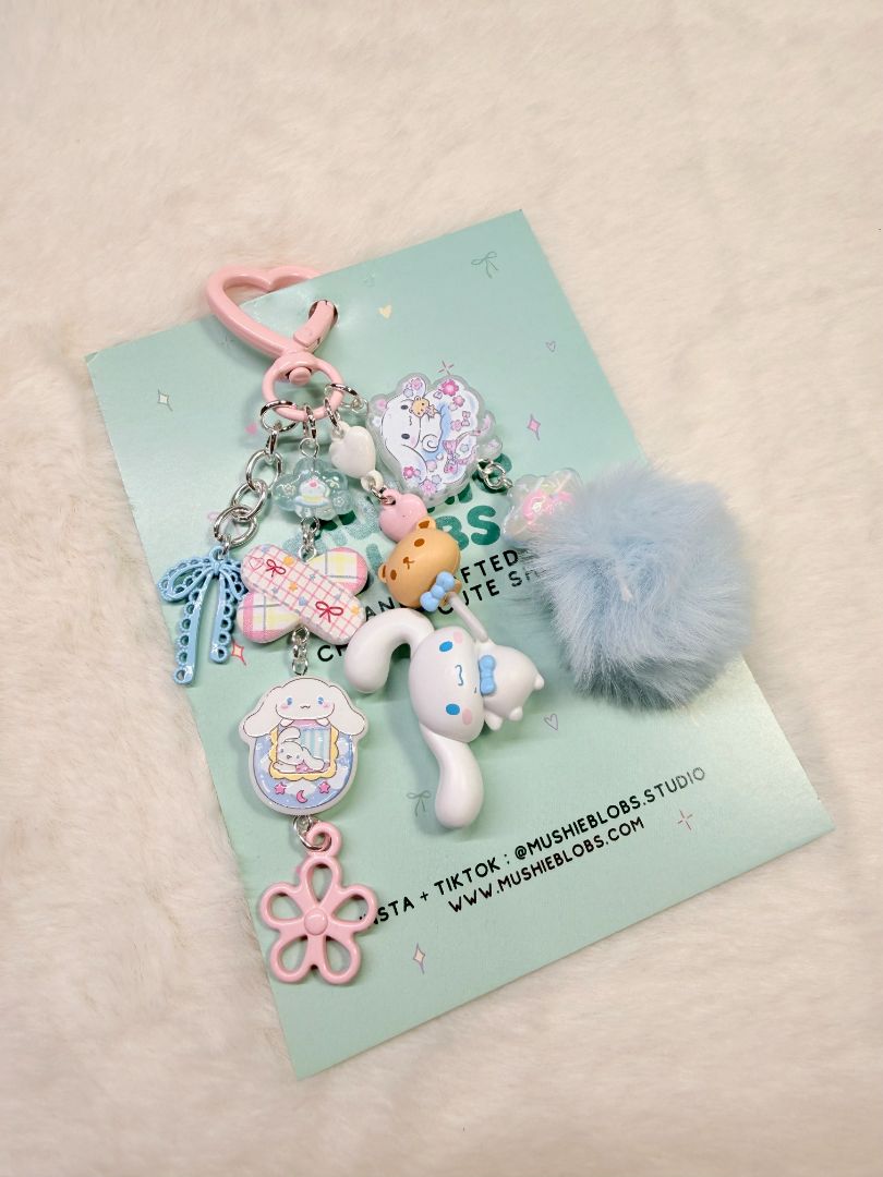 mushieblobs studio Bag Charm: Cinnamoroll, Blue & Pink