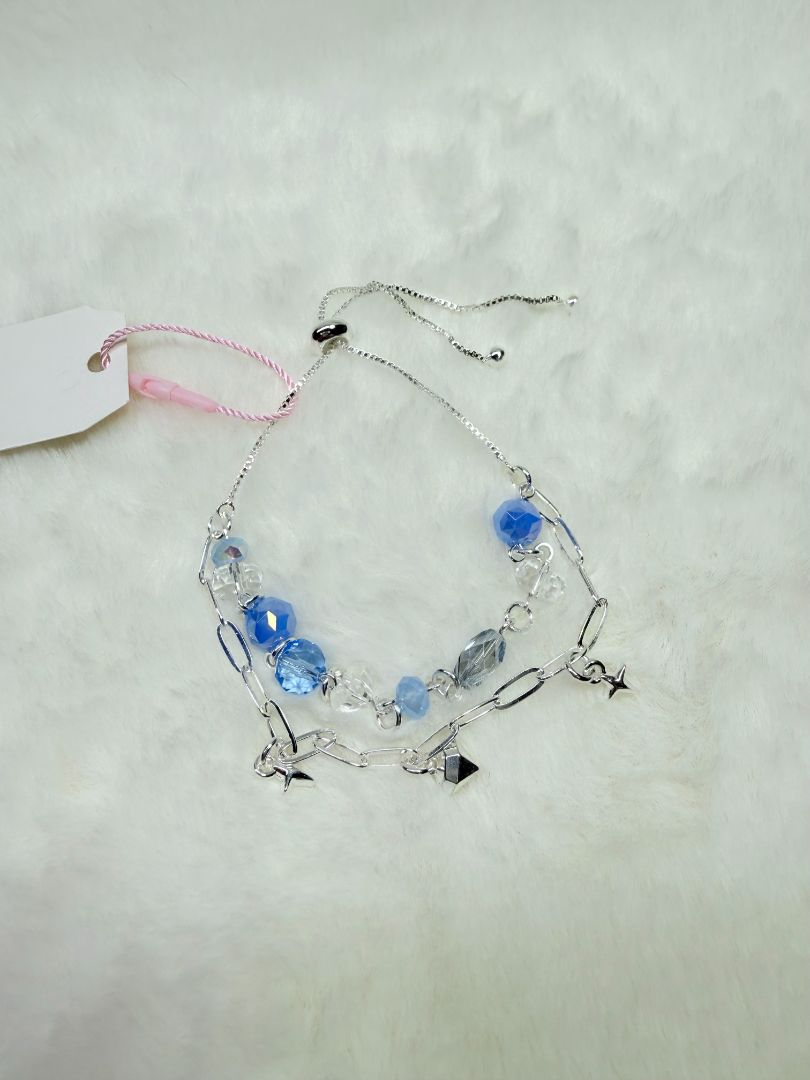 mushieblobs studio Double Chain Bracelet, Silver, Blue