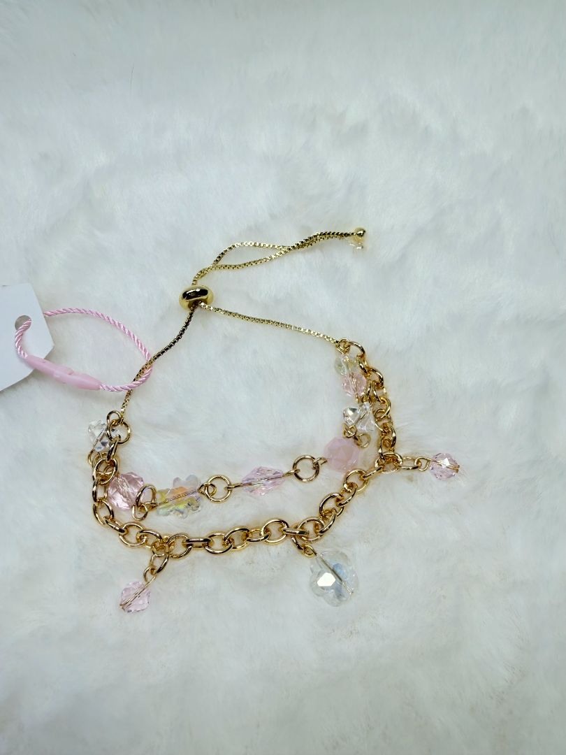 mushieblobs studio Double Chain Bracelet, Gold, Pink