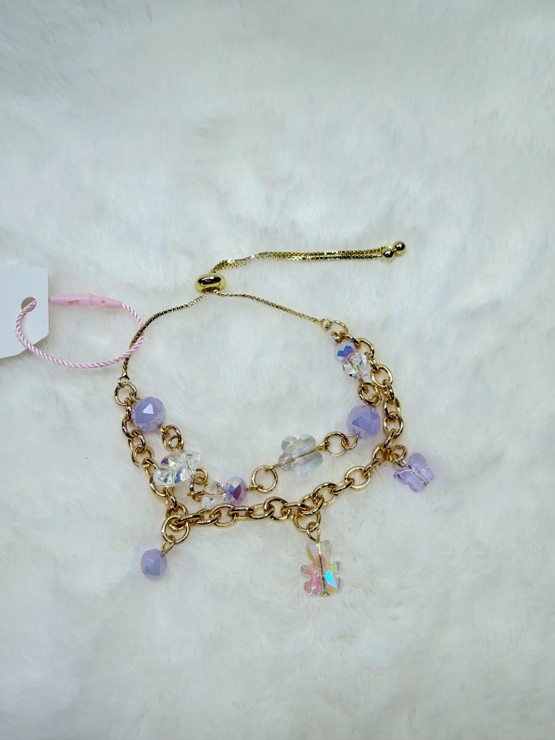 mushieblobs studio Double Chain Bracelet, Gold, Purple