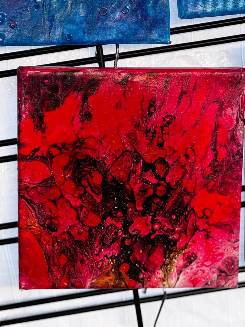 Marie-Line's abstract art "colourful waves in the shades of red and black", by Marie-Line's abstract art, red, gold&black 20x20cm