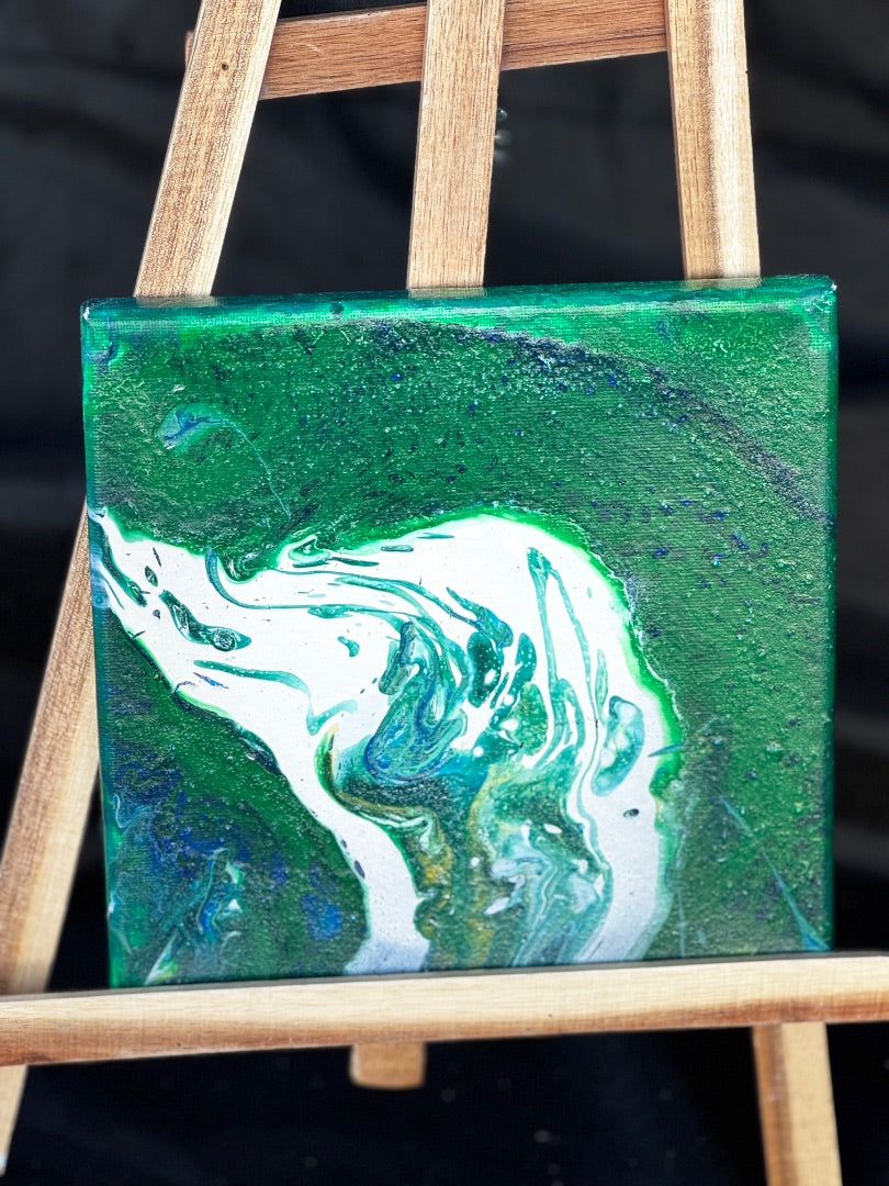 Marie-Line's abstract art "colourful waves in the shades of green and white", by Marie-Line's abstract art, green&white 20x20cm