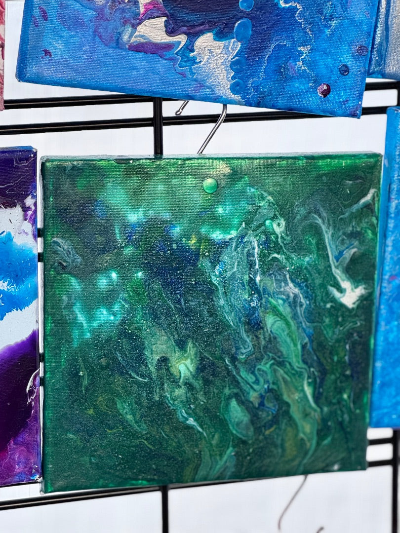 Marie-Line's abstract art "colourful waves in the shades of green and white", by Marie-Line's abstract art, green&white 20x20cm