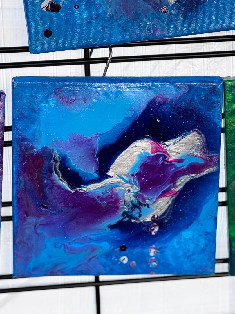 Marie-Line's abstract art "colourful waves in the shades of blue, purple and white", by Marie-Line's abstract art, blue,purple&white 20x20cm