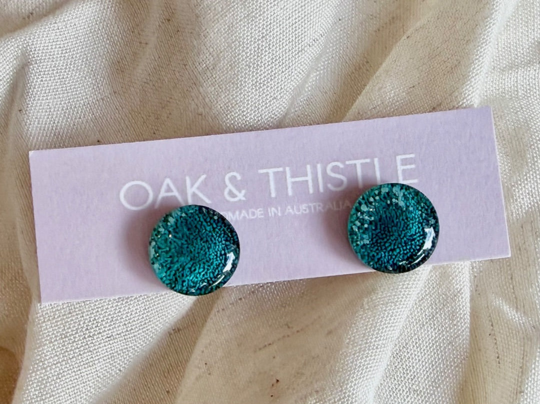Oak & Thistle Lunar Stud Earrings, Teal