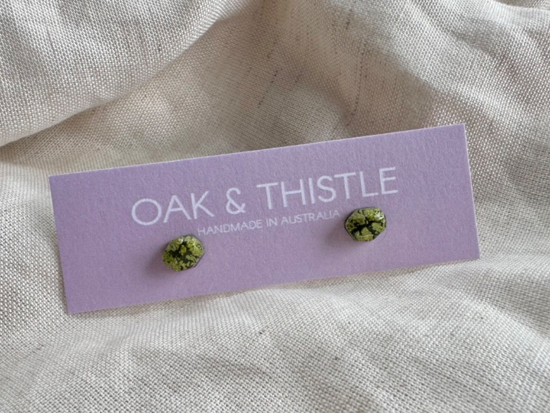 Oak & Thistle Pip Stud Earrings, Green