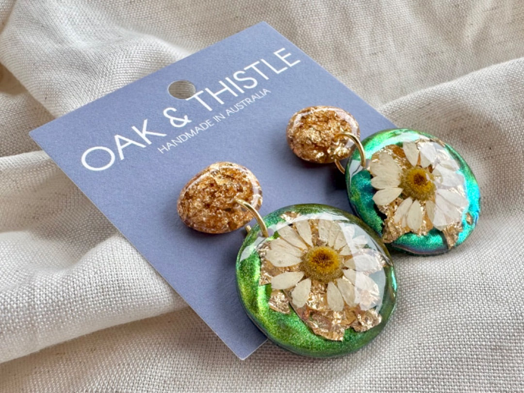 Oak & Thistle Droplet Earrings, Duochrome 5cm