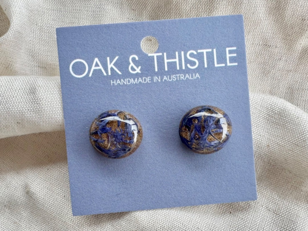 Oak & Thistle Droplet Stud Earrings, Blue, gold