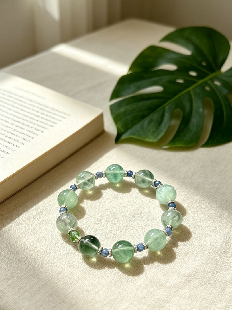 LumaKnot Natural Green Fluorite & Kyanite Energy Bracelet, One Size