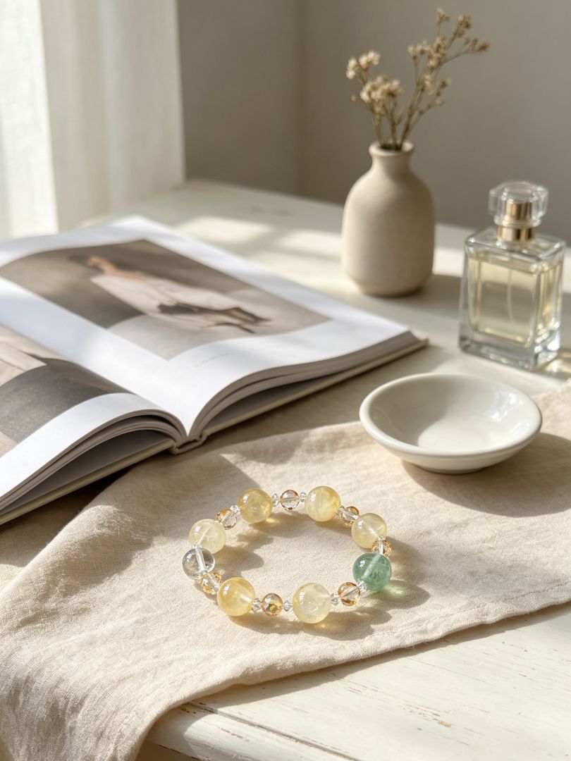 LumaKnot Natural Lemon Quartz & Green Accent Bracelet, One Size