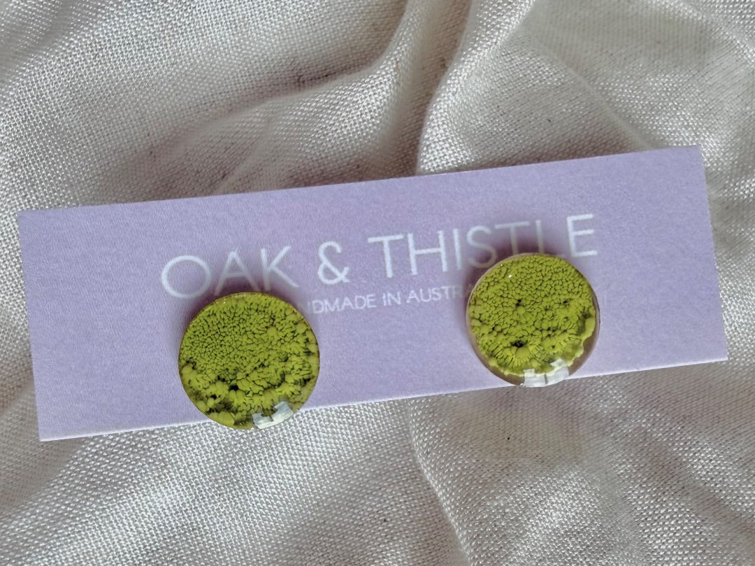 Oak & Thistle Lunar Stud Earrings, Deep green