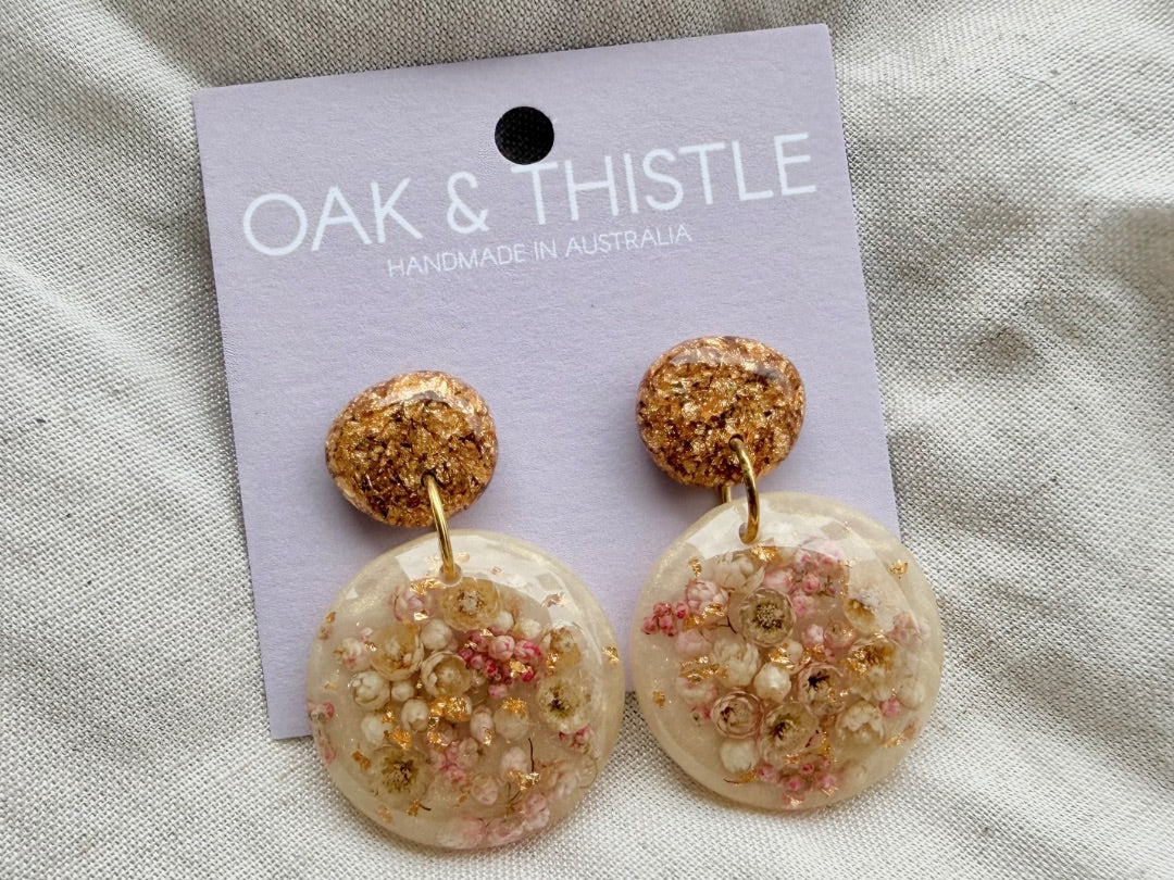 Oak & Thistle Droplet Earrings, Black, gold