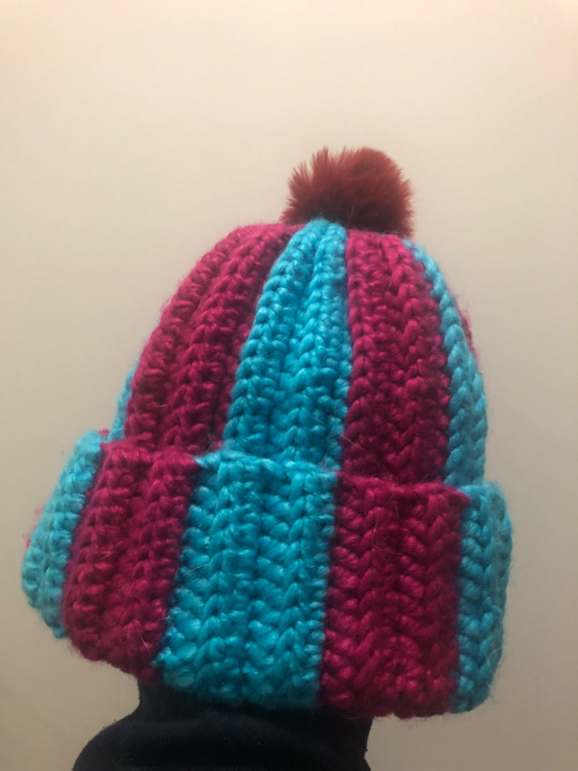 Getting My Stitches Together Pink and Blue Beanie