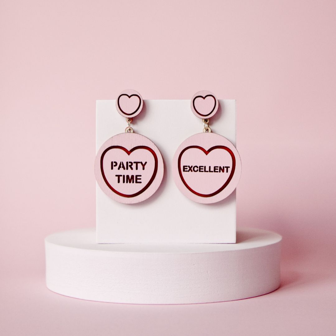 Candy & Kitsch Candy Heart Statement Earrings - Party Time/Excellent, Purple