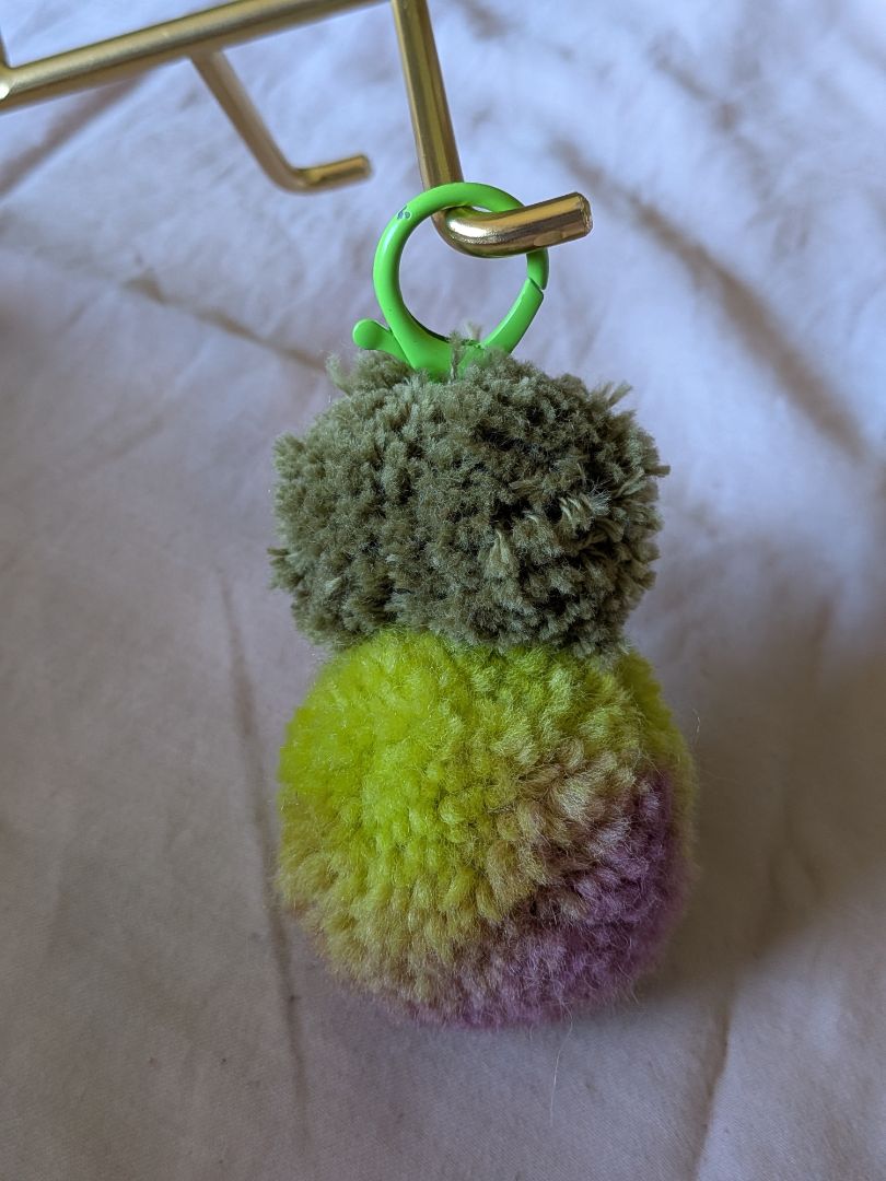 Dandy Dee Pom Pom Keyring, Green, Purple 12cm