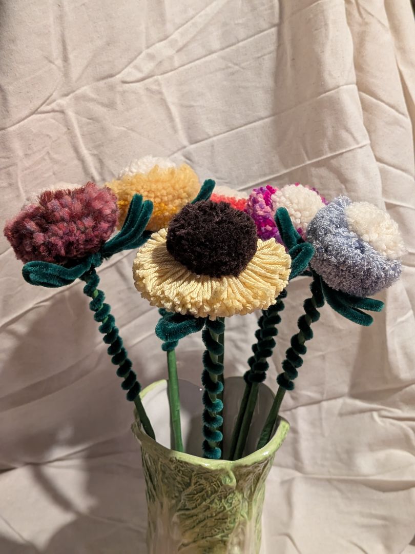 Dandy Dee Flower Pom Pom, Brown, Yellow 35cm