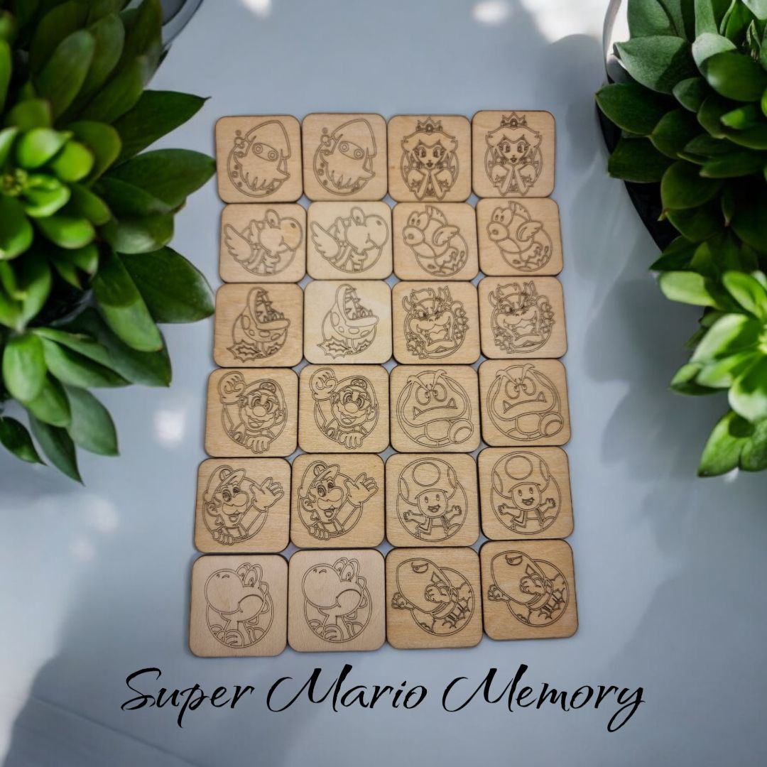 4 Little Bells Mario Memory Game, Natural wood