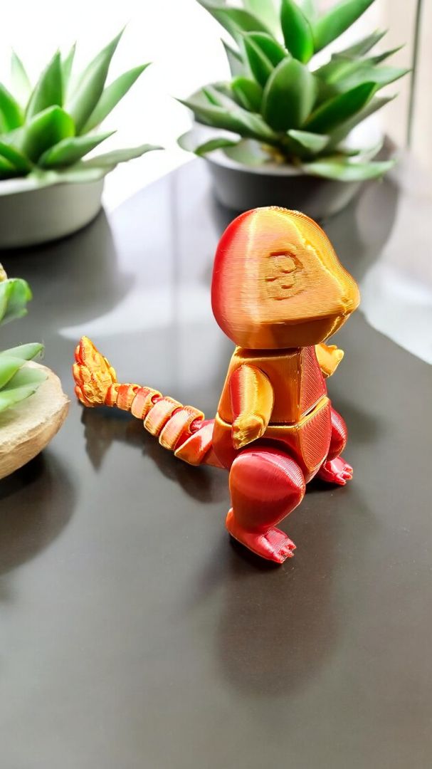 4 Little Bells 3D Printed Charmander, red/gold