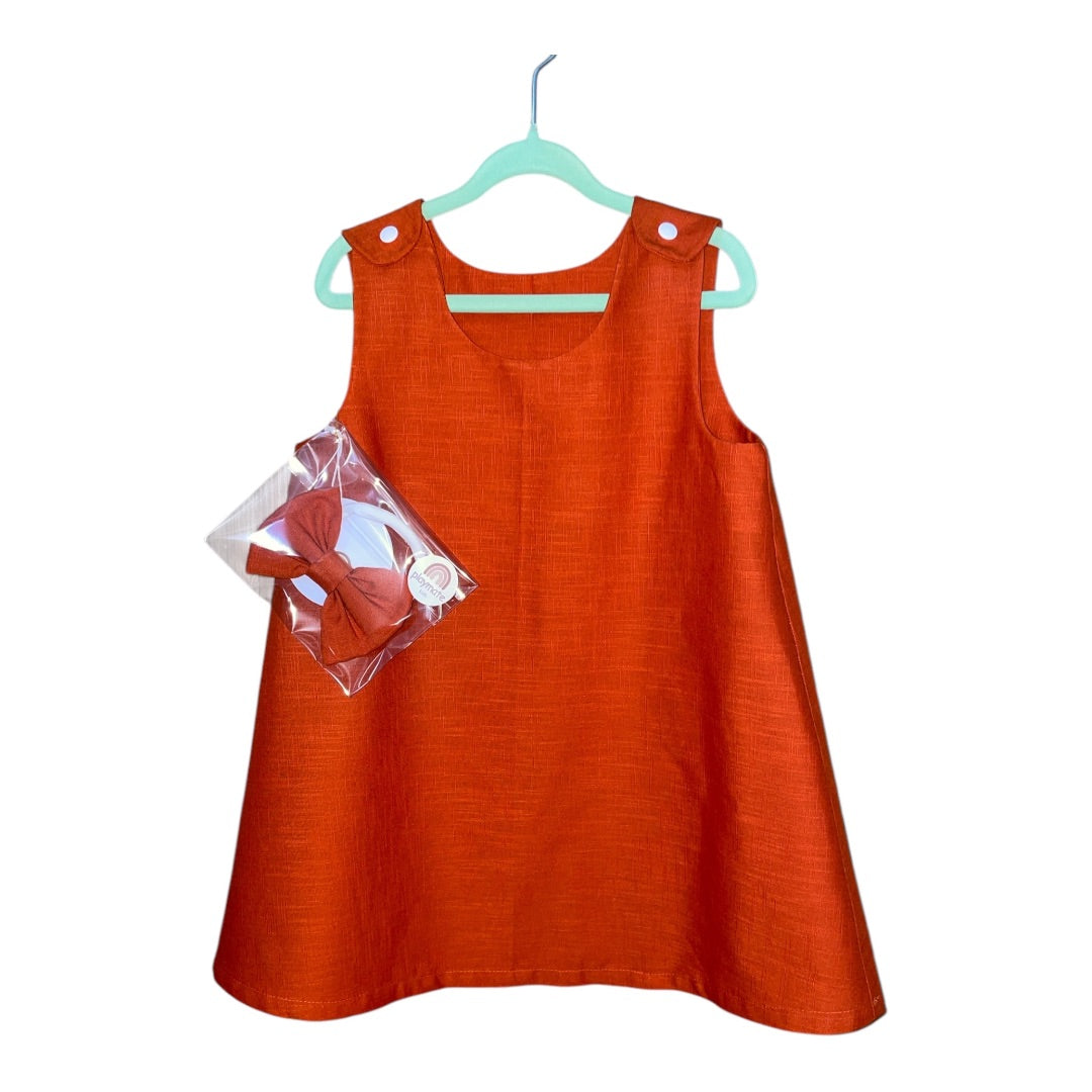 Playmate kids Burnt orange cotton dress with matching headbsnd, Burnt orange 5