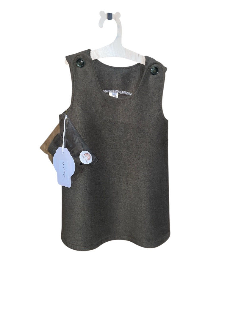 Playmate kids Wool Cashmere versatile Pinnie Dress, Khaki Green / Pink 4