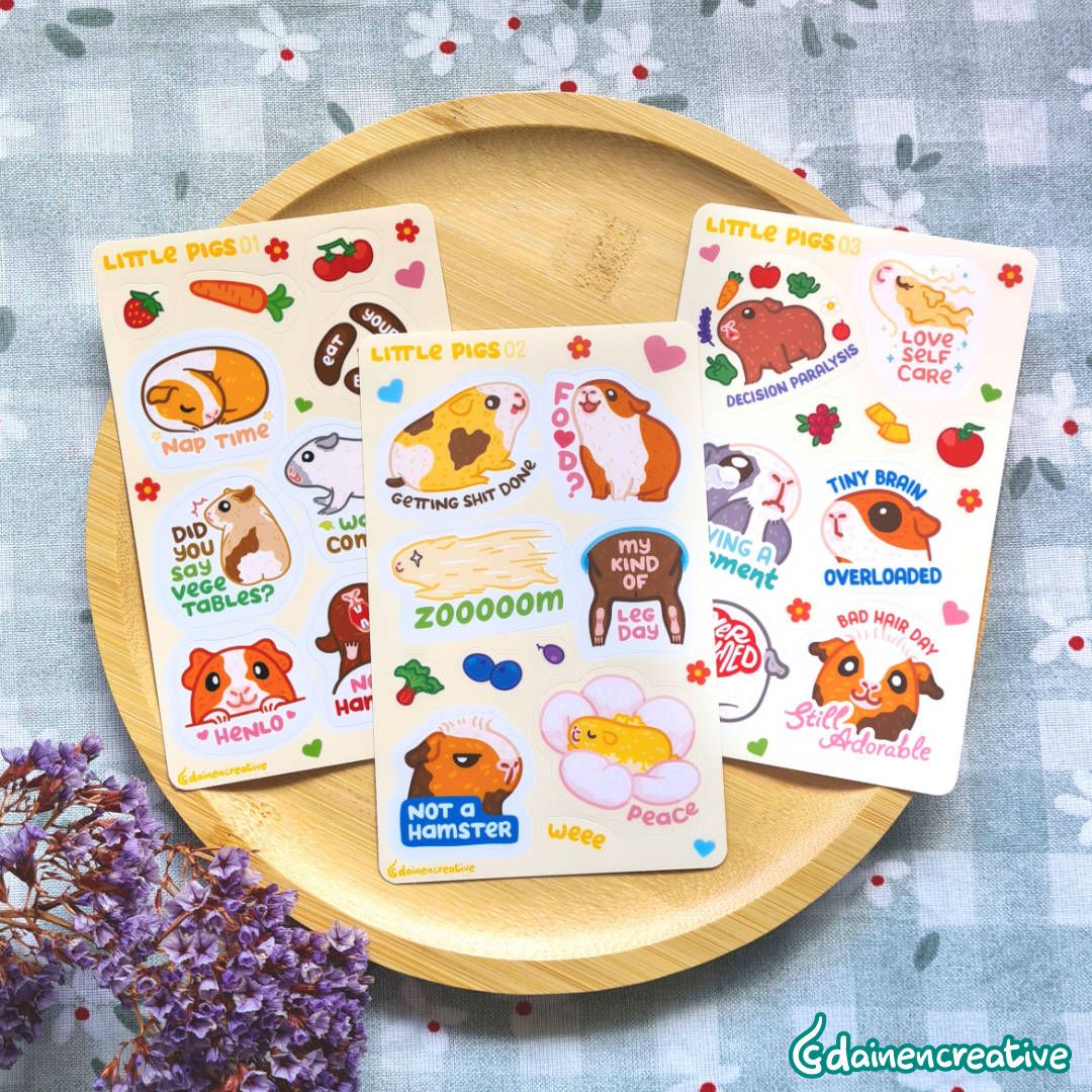 Dainen Creative Little Pigs 01 Sticker Sheet, 77 x 123 mm