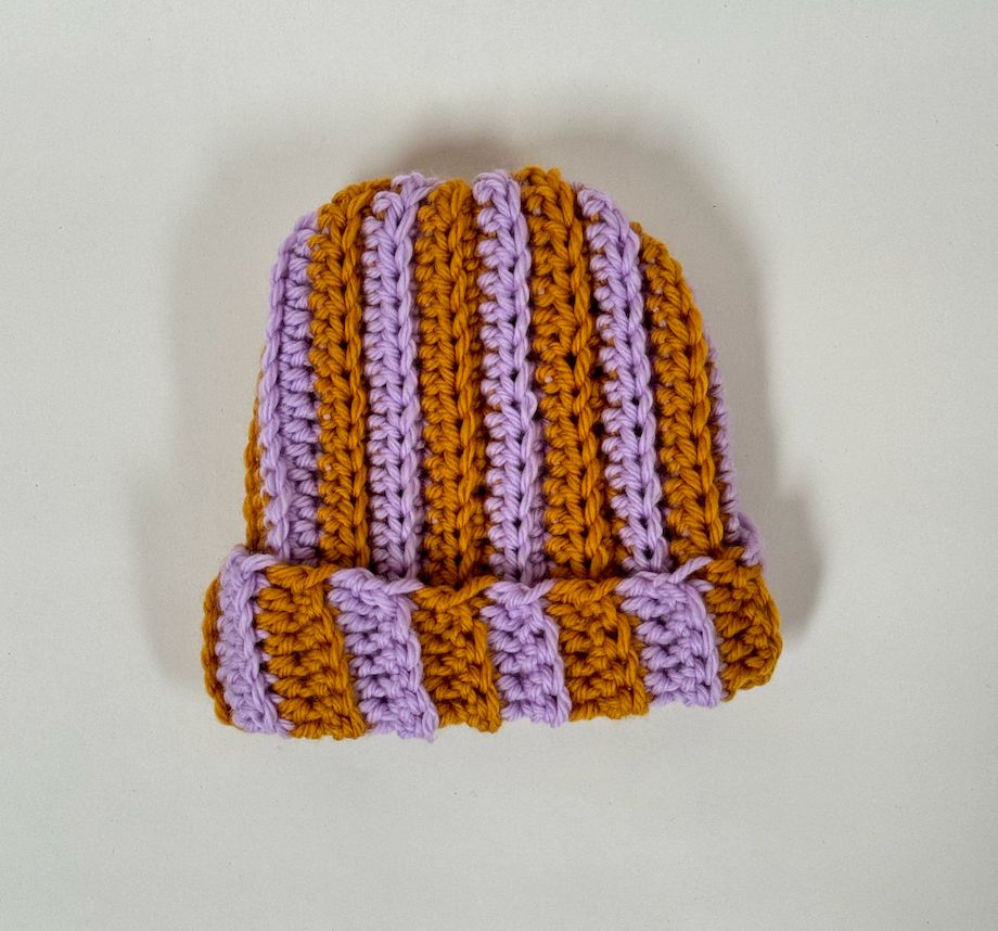 Nat Buckley Baby Beanie - Newborn - 6m, Mustard Lilac Stripe Newborn-6m