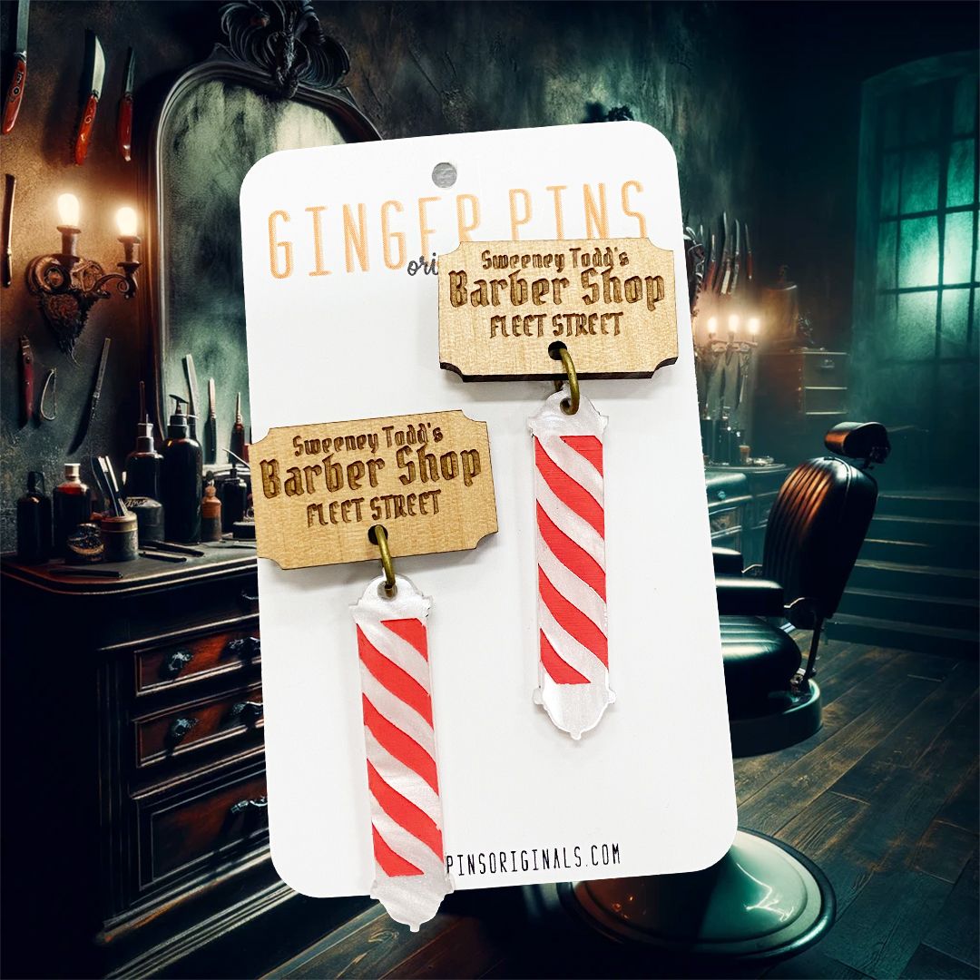 Ginger Pins Originals Sweeney Todd Barber Shop Earrings